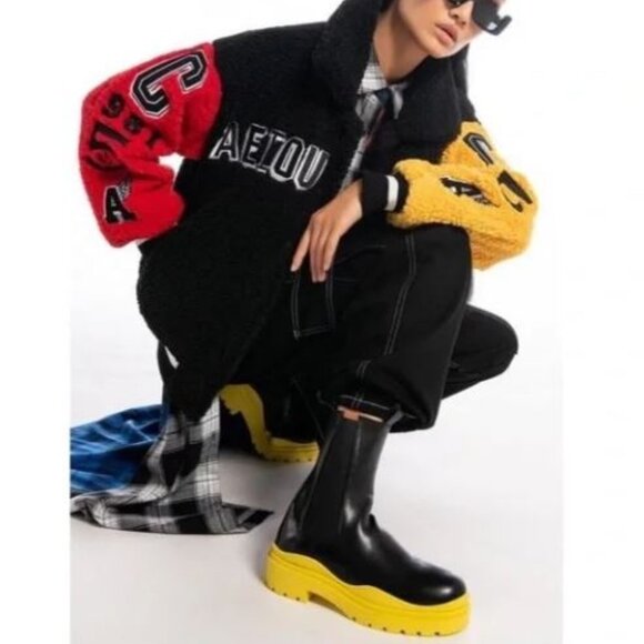Azalea Wang | Chunky Platform Ghosted Chelsea Rain Boots Grunge Black Yellow 5 - Picture 11 of 11